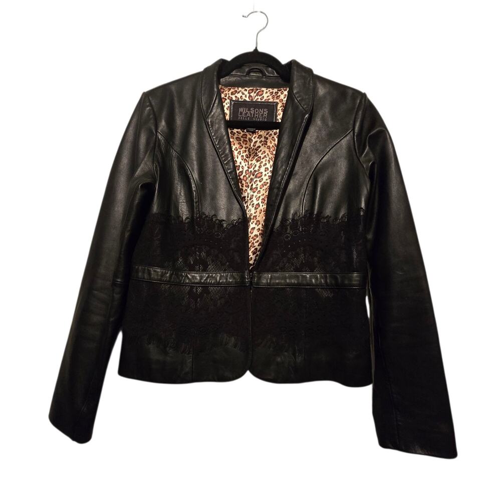 Vtg 90s Y2K Wilsons Pelle Studio Leather Lace Jacket Womens M Grunge Goth Witchy